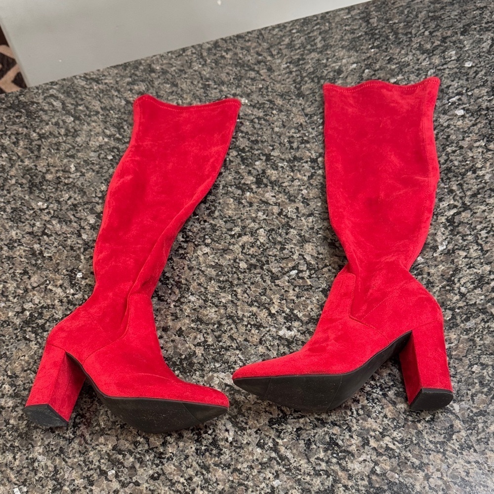 Wild Pair Red Over the Knee Boots faux suede EUC 8M